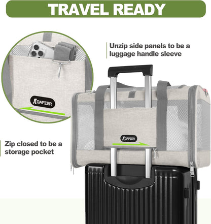Cat Carrier American Airline Approved 18x11x11, Top Opening Sturdy Soft Pet Carrying Bag See Through, Mini Dog Hard Bottom Crate Kennel Case, 4-Side-Ventilation Mesh Cage Toy Poodle Biege