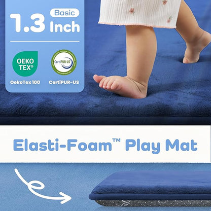 PAPAMAT 1.3" Thick Baby Floor Play Mat 71x79, Basic Padded Foam Mat for Tummy Time Crawling, Non Slip Cushioned for Babies Toddlers Infants Kids (Blue)