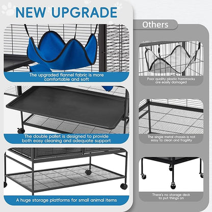 HABUTWAY 40''H Large Metal Rolling Ferrets Cage, 2-Tiers Small Animal Cages, Cage for Rats/Chinchillas, 0.5'' Bar Spacing for Ferret,Small Animal Cage w/Removable Ramp & Platform