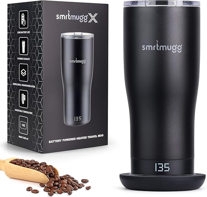 X Heated Coffee Mug 19 oz., 8 Hour Battery Life, Self-Heating, Adjustable Temp