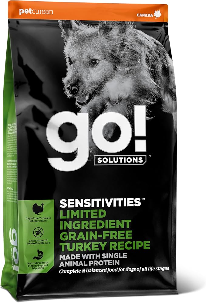 Go! Solutions Sensitivities Limited Ingredients, Grain-Free Dry Dog Food, Turkey Recipe for Sensitive Stomach, 3.5 lb Bag