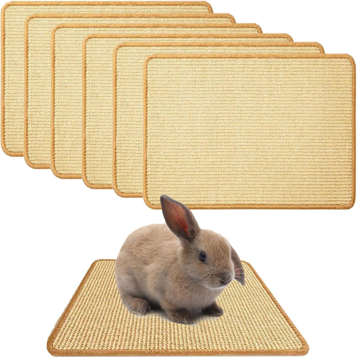 Oncpcare 6PCS Natural Bunny Scratch Mat - Rabbit Scratching Pad for Claws and Teeth Care - Chew Toys for Cages, Pet Bedding for Biting, Sleeping, Nesting, 16x12