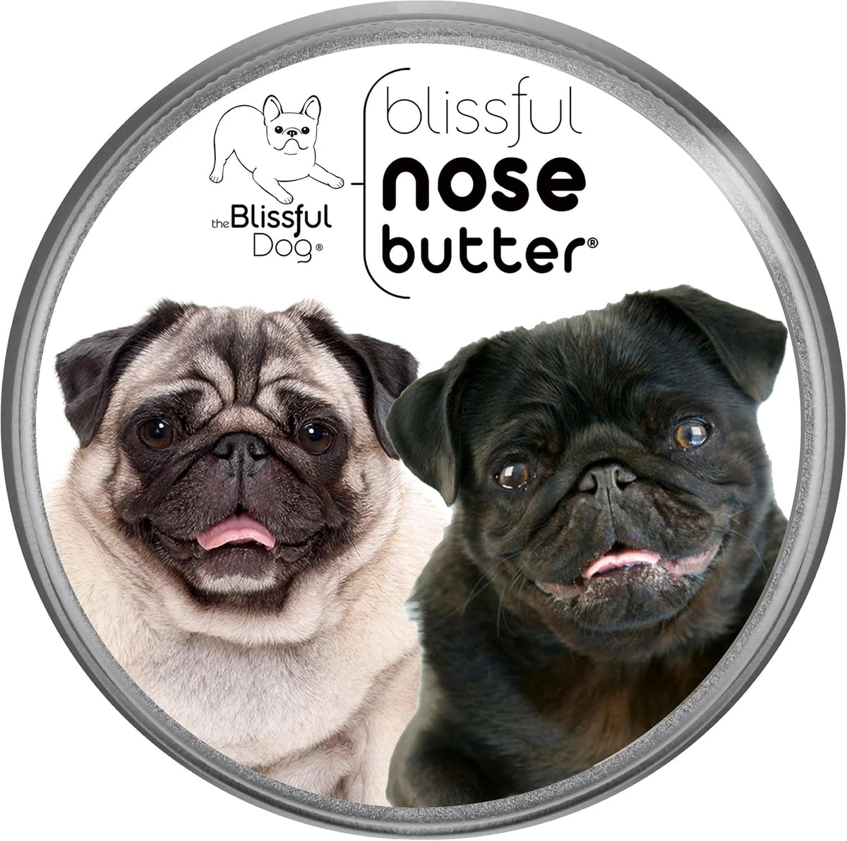 The Blissful Dog Pug Duo Nose Butter for Dry, Cracked Skin, Lick-Safe Dog Nose Balm with Moisturizing Shea Butter, Almond, Olive, and Essential Oils, Pet Supplies, Uncented, 1 oz.