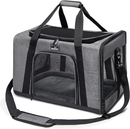 Pet Carrier for Medium Large Cats and Dogs, Dog Carrier Travel Bag with Adequate Ventilation, 5 Mesh Windows, 3 Entrance, Locking Safety Zippers, Padded Shoulder and Carrying Strap, Large