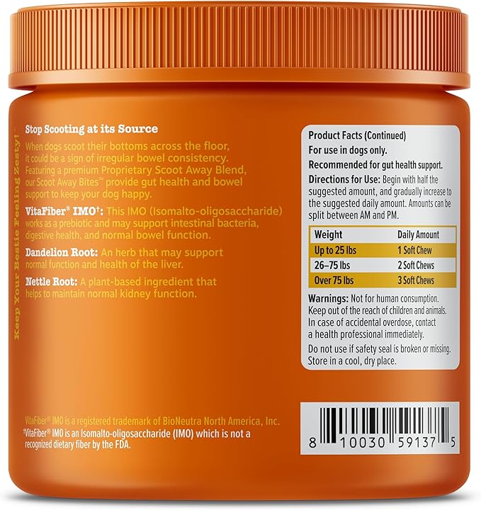 Zesty Paws Scoot Away Soft Chews - Healthy Bowel Function with Bromelain, Vita Fiber for Dogs, & Dandelion Root for Dog Digestive Support and Gut Health - 90 Soft Chews