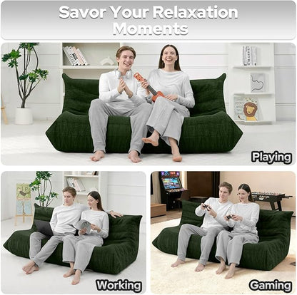 HABUTWAY Bean Bag Chairs Fireside Lazy Floor Sofa, Soft Teddy Fleece 3 Seater Sofa with High-Resilience Foam Filling，Beanbag for Living Room, Bedroom, Office (Green Teddy)