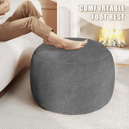 Gericco Round Pouf Ottoman Foot Rest, 29 X 18Inch Floor Poufs Footstool, A Round Modern Foam Filled Foot Stool for Living Room, Home, Nursery, Dorm, Outdoor (Grey, 29Inch)