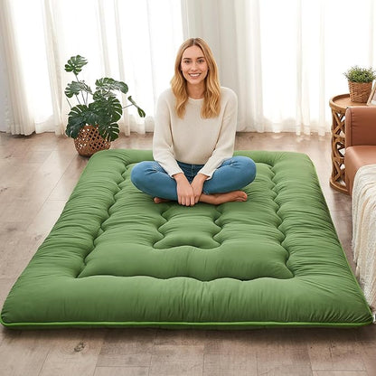 DAICO Japanese Floor Mattress, 4'' Thicken Futon Mattress Tatami Mat, Sleeping Pad Foldable Roll Up Mat for Camping and Guest Room, Full Size 54''*80'', Green