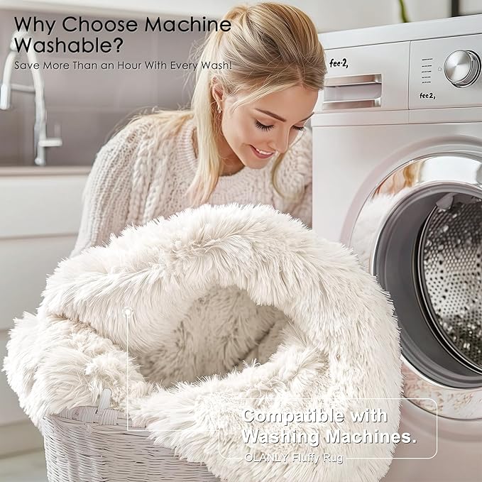 OLANLY 2x5 Machine Washable Runner Rugs for Hallway, Soft Fluffy Shaggy Bedside Rugs for Bedroom, Living Room, Indoor Floor Carpet for Kids Girls and Boys, Nursery Rooms, Home Decor Aesthetic, Ivory