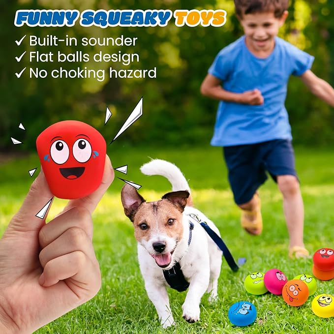 Hungdao 12 Pcs Squeaky Dog Toys Latex Rubber Squeaky Ball Smile Face Emoticon Dog Toys Chewing Interactive Ball Bulk Puppy Lovers Gift for Small Medium Pets Doggie Training (Cute Style)