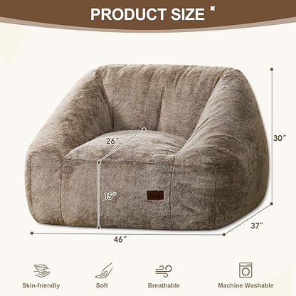 Hobestluk Bean Bag Chairs for Adults Giant Bean Bag Chair with Memory Foam Filling, Adult Beanbag for Bedroom, Living Room(Brown Two-Tone)