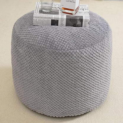 Round Stuffed Pouf Ottoman for Foot Rest, Faux Fur Poufs with Foam Chunk Filling, Storage Ottoman Pouf Foot Stool Cushion Poufs, 20 X 15 Inch Floor Chair for Living Room Bedroom Home Decor, Gray