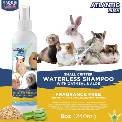 Waterless Shampoo for Small Critters - 8oz Fragrance Free, Cruelty Free Dry Shampoo - No Rinse for Pet Ferrets, Guinea Pigs, Hedgehogs, Sugar Gliders, Rabbits & Hamsters