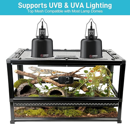 Reptile Terrarium Glass Enclosure 22" × 14" × 12", Front Opening Tank with Mesh Top, Easy Assembly for Small Reptiles, Geckos, Lizards, Snakes, Turtles & More