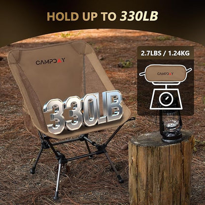 Campday Camping Chair Portable Hiking Ultralight Backpacking Small Lightweight Folding Chair for Outdoor Camp Hunting Beach Picnic Concert, Supports 330lbs (Khaki,1PCS)