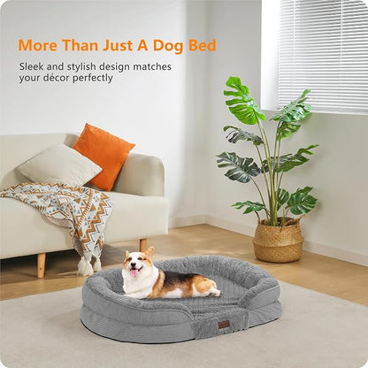 Dwanton Orthopedic Dog Bed for Medium Dogs with Gel Memory Foam, Waterproof Dog Sofa, Washable Pet Bed with Four Sided Bolster Cushion, Removable Cover & Non-Slip Bottom, 36", Plush-Medium Grey