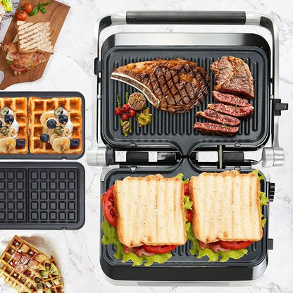 Panini Waffle Maker Combo | Panini Grill Press Sandwich Maker, Smokeless Indoor