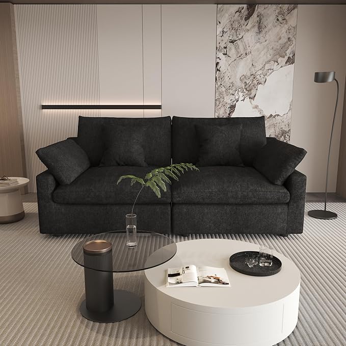 WJShome 83" Cloud Couch Sectional for Living Room, Down Filled Modular Sectional Sofa,Love Seat Sofas,Convertible Couch, Sofa Covers Washable&Replaceable,Black