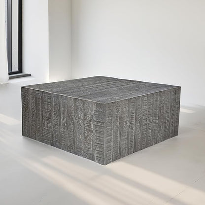 TUP THE URBAN PORT Rydan Coffee Table | 33 Inch Square Block Top | Sandblasted Gray Mango Wood