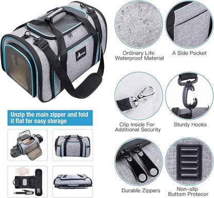 Pet Carrier Airline Approved, 4 Sides Expandable Cat Carrier Bag with Removable Fleece Pad, Large Soft Sided Pet Travel Carrier, Dog Carrier for Cats, Puppy and Small Dogs