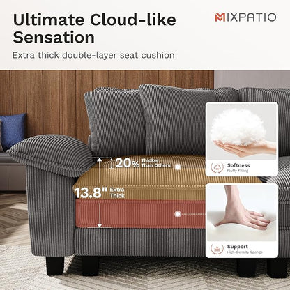 MIXPATIO 123-Inch L Shaped Sectional Sofa with Cloud Cushions, Deep Seat Modular Couch Set w/ 4 Seats & 1 Ottomans, Removable Arms, Plush Corduroy Upholstery for Living Room, Apartment - Gray