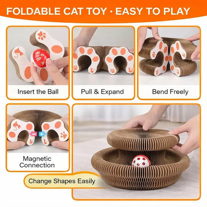 2PCS Kitty Curls Cat Toy - Foldable Accordion Cat Scratcher WithBall - Magic Organ Cat Scratch Board For Interactive Play -Calming Features
