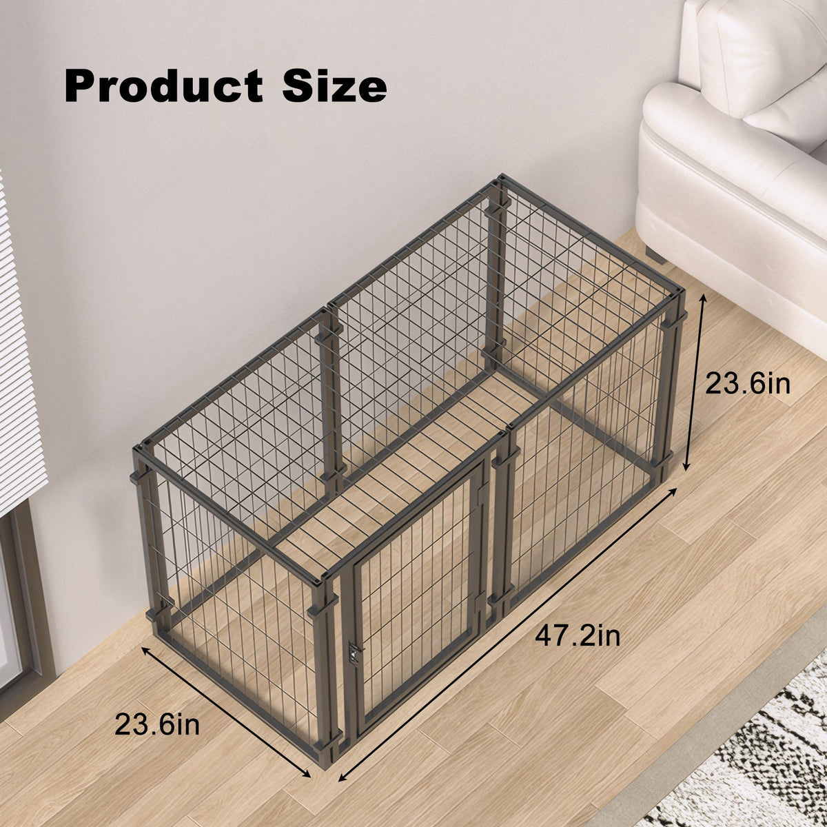 47.2" Dog Crate for Small Medium Large Dogs, Puppy Dog Playpen for Yard Indoor Outdoor Use, Pet Dog Cage Kennel (47.2"L x 23.6"W x 23.6"H)