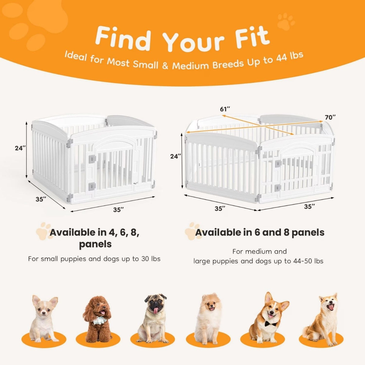 Dog Playpen Safe & Secure Indoor-Outdoor Pet Fence -Folding & Portable   Ideal For Small To Medium Dogs - Easy To Clean