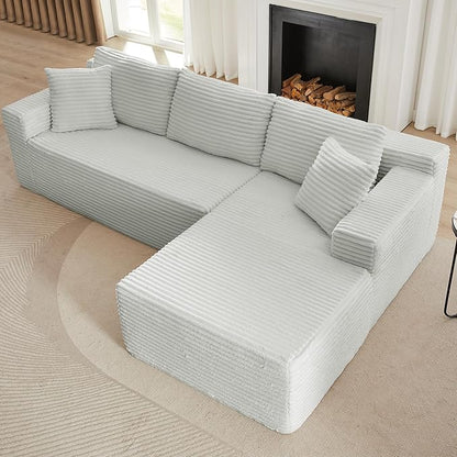 Modular Cloud Sectional Couch with L-Shape Chaise,Modern Upholstered Couches with Deep Seat,Corduroy Sponge Compressed Sofa for Living Room, Bedroom,No Assembly Required(Light Gray)