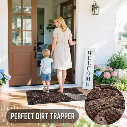 Yimobra Welcome Mat Outdoor Indoor, All-Season Waterproof Front Door Mat Outside Entrance, All-Weather Heavy Duty Non-Slip Doormat, Low Profile Porch Patio Entrance Mats, 36x24, Brown