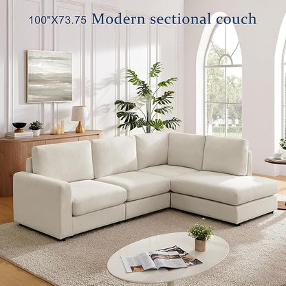 Mofolit 100“ L Shaped Couch with Reversible Chaise Sectional couches Sofa Corner Couches for Living Room,Apartment and Compact Spaces(Cream)