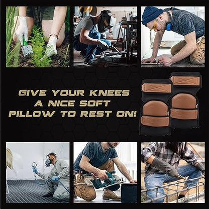 Hmyl Easy Super Soft Knee Pads for Work, Two Strap Non-Slip Design, Replaceable Inner Cushion Leather Knee Pads for Construction, Gardening, Cleaning, Flooring and Garage, Shorts Available
