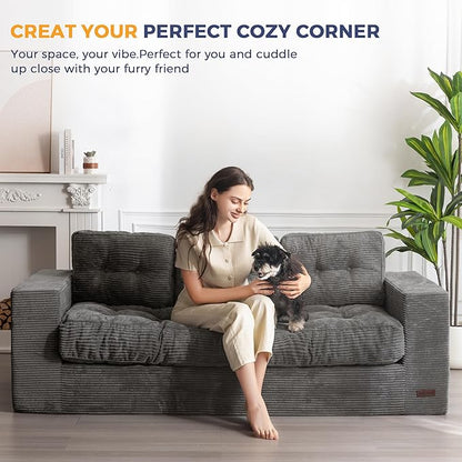 MAXYOYO 3 Seater Couch for Living Room, Boneless Couch with Tufted Cushion & Backrest, Upholstered Floor Sofa, Sofa in A Box, Dark Grey
