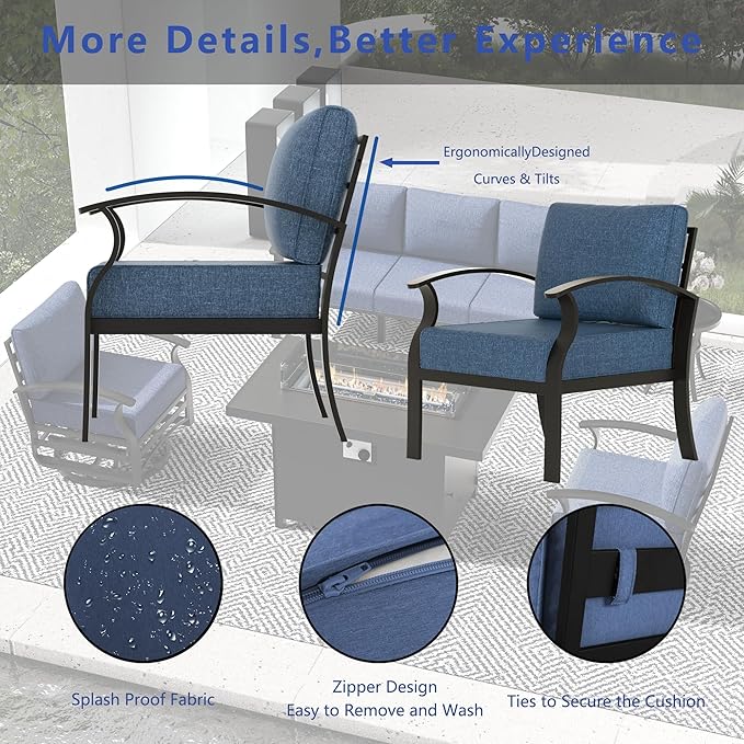 RTDTD Aluminum Outdoor Patio Furniture Set,5 Seats Patio Conversation Sets with Rectangular Coffee Table,Metal Patio Sectional Furniture Set with 5.1" Thickened Cushions,Navy Blue