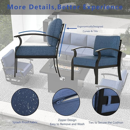 RTDTD Aluminum Outdoor Patio Furniture Set,5 Seats Patio Conversation Sets with Rectangular Coffee Table,Metal Patio Sectional Furniture Set with 5.1" Thickened Cushions,Navy Blue