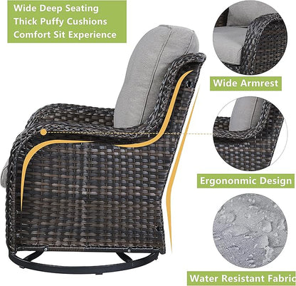 Rilyson Wicker Patio Furniture Set - 7 PC Rattan Outdoor Sectional Conversation Sets with 2 Rocking Swivel Chairs,2 Ottomans,1 Sofa,1 Loveseat and 1 Coffee Table for Porch Deck(Brown/Grey)