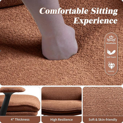 Kassipo Criss Cross Legged Office Chair with Wheels and Flip-Up Arms, Upholstered Criss Cross Desk Chair, Wide Seat Chairs for Home Office, Vanity, Apartment, Orange