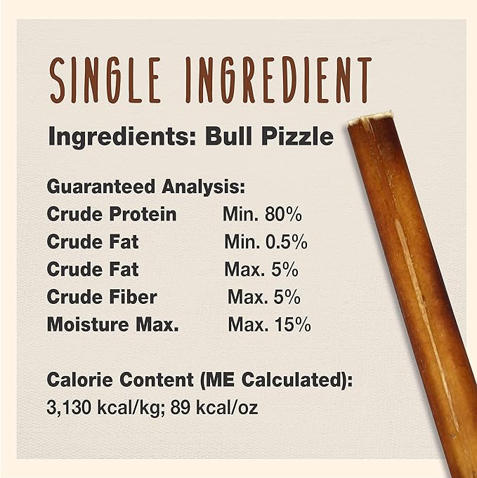 Cadet Bully Sticks for Small Dogs – All-Natural Beef Pizzle, High Protein, Low Fat, Long-Lasting, Grain & Rawhide-Free Dog Chews for Aggressive Chewers, Small (50 Count)