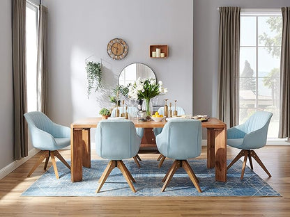 Art Leon Dining Chair, Mid Century Modern Fabric Upholstered Swivel Dining Room Chair with Wood Legs, Leisure Side Chair with Arms for Living Room, Candy Blue