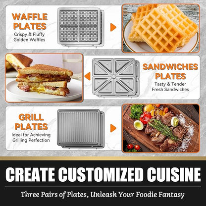 Panini Grill Press Breakfast Sandwich Maker 3 in 1, Electric Griddle Panini