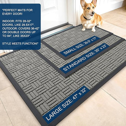 OLANLY Front Door Mat Outside Entrance 59x23, Absorbent, Heavy Duty Sturdy Natural Rubber Doormat Indoor Outdoor, Non-Slip, Stain and Fade Resistant, Low Profile Floor Mat for Entryway, Modern Gray