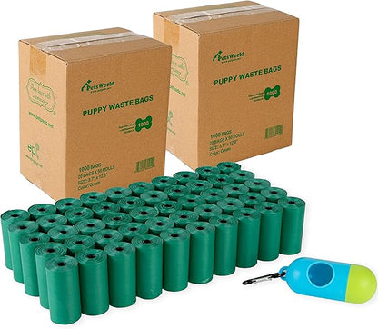 PETSWORLD Scented Dog Poop Bags, Biodegradable Waste Bags for Dogs with Dispenser and Leash Clip, Thick, Sturdy Leak-proof Poop Waste Bags, Odor Proof Bags in Cucumber Scent, 4000 Count Poop Bag Rolls