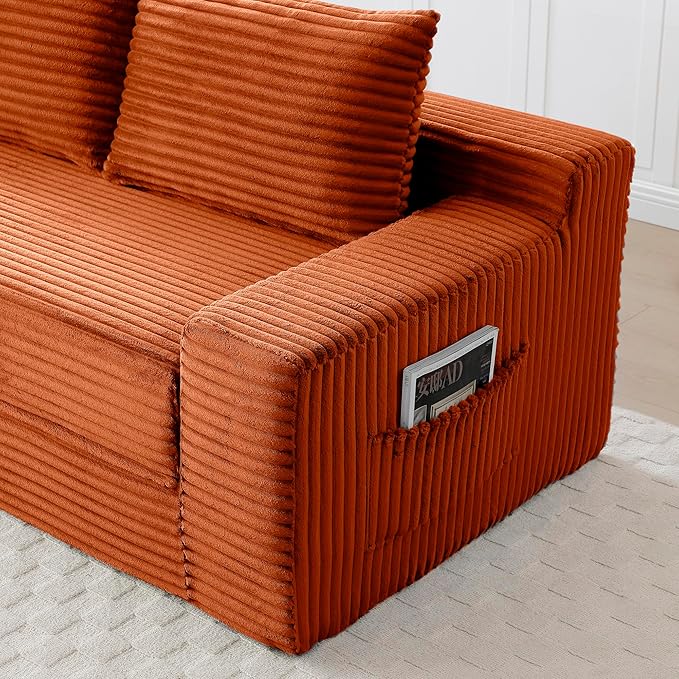 73" Cloud Loveseat Sofa Couch in a Box, 2 Seater Boneless Couch, Convertible Pull Out Sofa Bed with Pillows, No Assembly, Memory Foam, Modern Small Couches for Small Spaces (A-Orange)