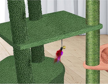 Wang Xin Four Layer Big Cat Tree with Huge Cat Condo and Two Hammocks Scratch Pad,Green