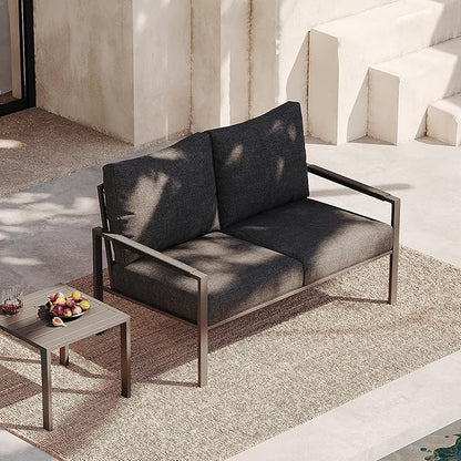 Sundale Outdoor 2 Pieces Patio Set Outdoor Metal Furniture Sets with Loveseat and Side Table, Outdoor Patio Couch for Garden, Backyard, Porch, or Balcony, All-Weather Patio Sofa with Cushions