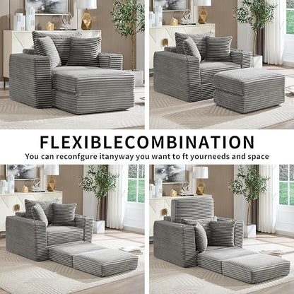 Boneless Chaise Lounge Chair Indoor, All-Foam Convertible Lounge Chair with No Frame, Wide Reclining Floor Lounger for Reading, Napping & Relaxation, No Assembly Needed (Grey)