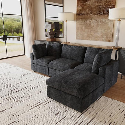 JACH L Shape Sectional Couches for Living Room, Deep Seat Convertible Modular Sofa, Cloud Sectional Couch, Sofa Covers Washable, Minimalist Modern Couch for Living Room, Apartment, Black