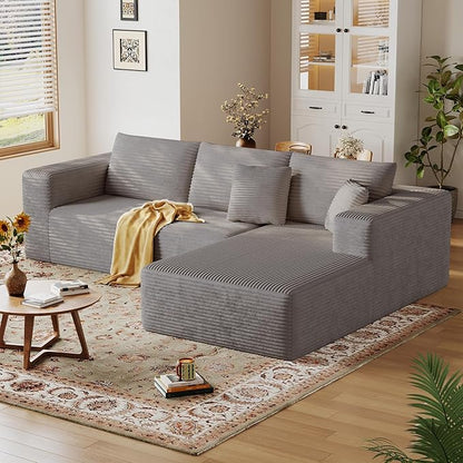 108'' Modular Sectional L-Shaped with Chair,Deep Seat Boneless Corner Couch for Living Room,Plush Corduroy Couch with Detachable Sofa Set,No Assembly(Right Facing Chaise,Camel)