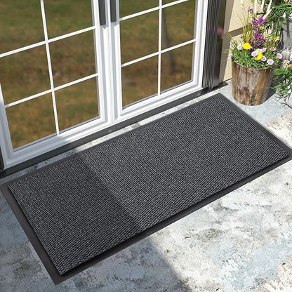 Yimobra Doormat Outdoor Indoor Entrance 47 x 24, All-Season All-Weather Front Door Mat, 100% Waterproof Welcome Matt for Floor Garage Outside Entry, Stain and Fade Resistant,Gray White