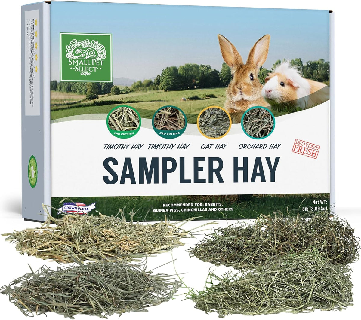 Small Pet Select-Sampler Box, 2ND Cutting, 3RD Cutting Timothy Hay, Oat Hay, & Orchard Hay